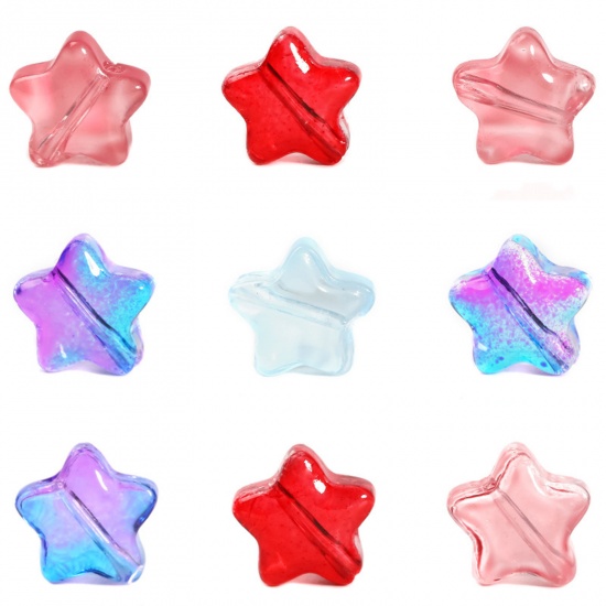 Picture of Lampwork Glass Galaxy Beads For DIY Charm Jewelry Making Pentagram Star Multicolor Gradient Color About 8mm x 8mm