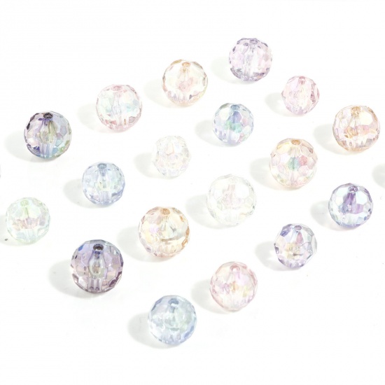Picture of Acrylic Beads For DIY Charm Jewelry Making At Random Color AB Rainbow Color Ball Faceted 10 PCs