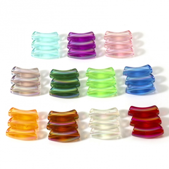 Picture of Acrylic Beads For DIY Charm Jewelry Making AB Rainbow Color Arc About 34.5mm x 11mm, Hole: Approx 3mm, 10 PCs