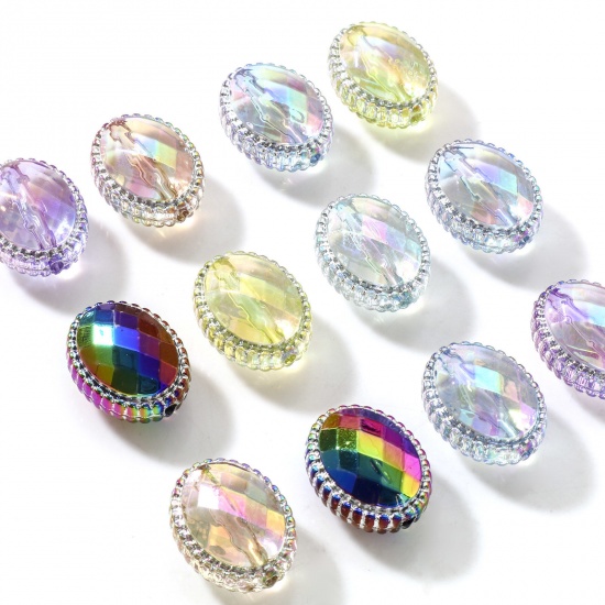 Picture of Acrylic Beads For DIY Charm Jewelry Making AB Rainbow Color Oval About 20mm x 16mm, Hole: Approx 1.7mm, 10 PCs