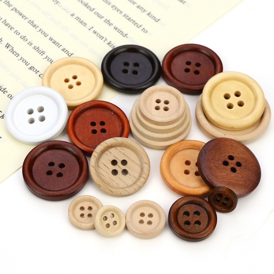 Picture of Wood Buttons Scrapbooking 4 Holes Round Multicolor 100 PCs