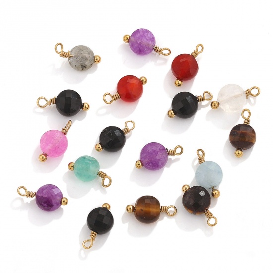Immagine di 304 Stainless Steel & Stone Charms Gold Plated Multicolor Round 12mm x 16mm, 2 PCs