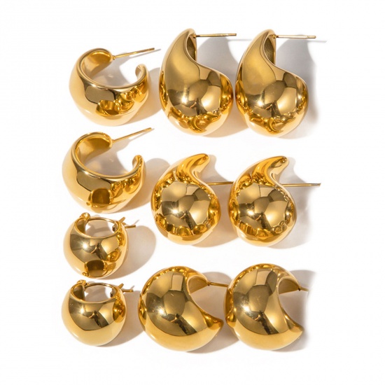 Immagine di Eco-friendly Vacuum Plating Simple & Casual Ins Style 18K Real Gold Plated 304 Stainless Steel Drop Ear Post Stud Earrings For Women