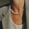 Bild von Edelstahl & Acryl Elegant Perlenkette 14K Gold Imitat Perle 1 Strang