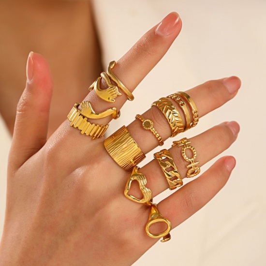 Immagine di Placcatura Sottovuoto Ecologica Semplice & Casual Stile Ins Colore Oro 18K 304 Acciaio Inossidabile Aperto Mani Cuore Anello Per Donne 1 Pz