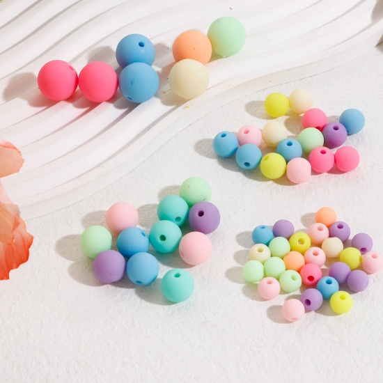 Bild von Acrylic Beads For DIY Charm Jewelry Making At Random Mixed Color Round Rubberized Hole: Approx 2.2mm, 100 PCs