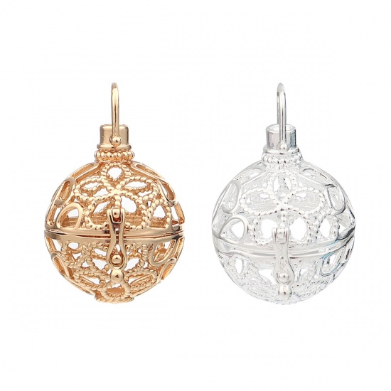 Picture of Zinc Based Alloy Pendants Mexican Angel Caller Bola Harmony Ball Wish Box Locket Flower Gold Plated Can Open (Fits 20mm Beads) 37mm x 29mm, 2 PCs