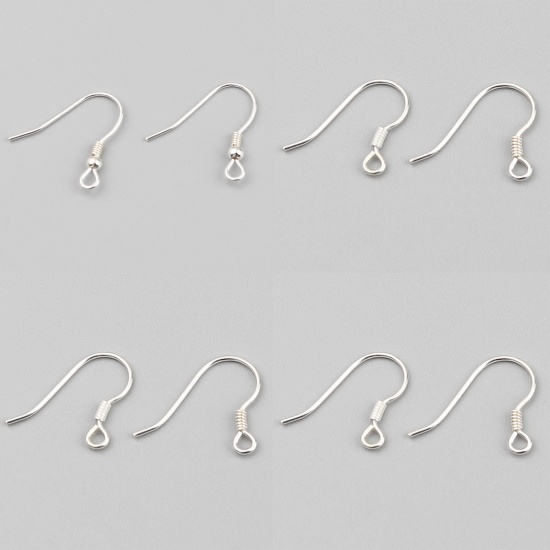 Image de Sterling Silver Ear Wire Hooks Earring Findings Silver Color W/ Loop