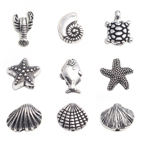 Picture of Zinc Based Alloy Ocean Jewelry Beads Lobster Antique Silver Color 17mm x 11mm, Hole: Approx 1.3mm, 100 PCs