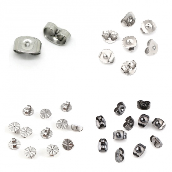 Изображение Stainless Steel Ear Nuts Post Stopper Earring Findings Round Silver Tone 9mm x 8mm, 20 PCs