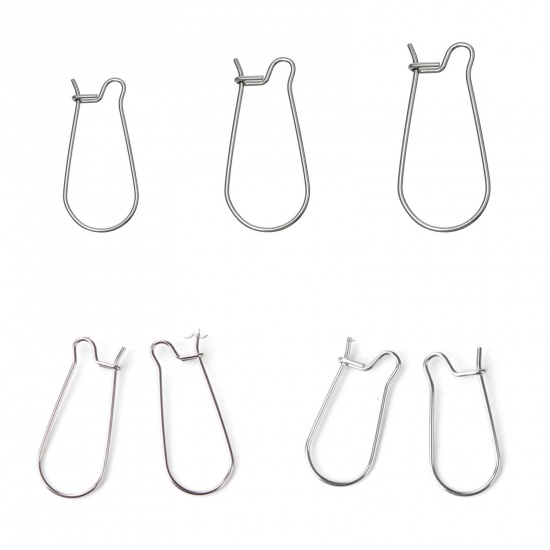 Изображение Stainless Steel Ear Wire Hooks Earring Findings Silver Tone 20mm( 6/8") x 10mm( 3/8"), Post/ Wire Size: (21 gauge), 50 PCs