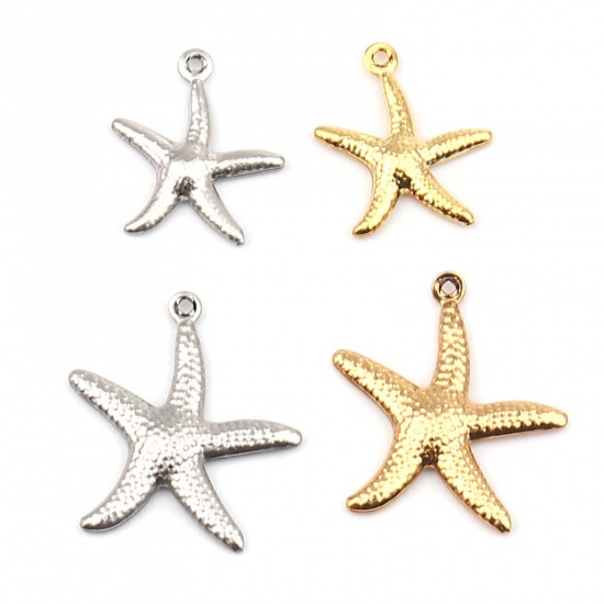Immagine di Acciaio Inossidabile Gioielli Oceanici Charms Stella di Mare Oro Placcato 22mm x 20mm, 10 Pz