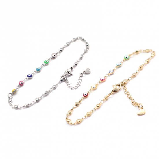 Picture of 304 Stainless Steel Anklet Gold Plated At Random Round Eye 22cm(8 5/8") long, 1 Piece
