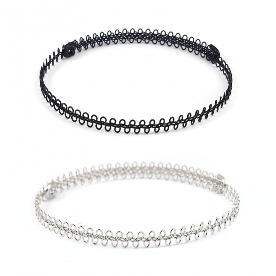 Picture of 304 Stainless Steel Collar Neck Ring Necklace Black Round Wave 42cm(16 4/8") long, 1 Piece