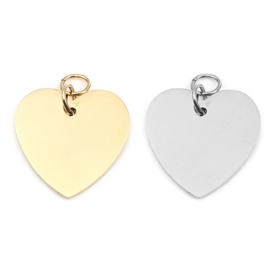 Picture of 304 Stainless Steel Pendants Heart Silver Tone Blank Stamping Tags One Side 30mm x 25mm, 1 Piece