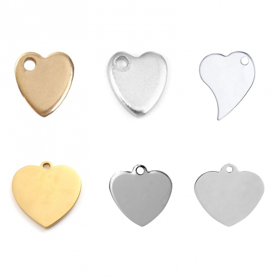 Picture of Stainless Steel Charms Heart Gold Plated Blank Stamping Tags One Side 20mm x 20mm, 3 PCs