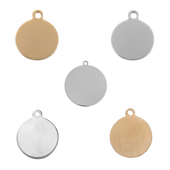 Picture of Stainless Steel Charms Round Gold Plated Blank Stamping Tags One Side 24mm x 20mm, 3 PCs