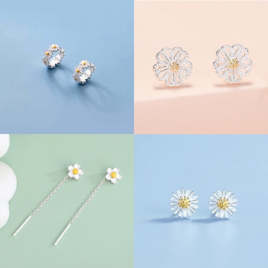 Picture of Copper Cute Earrings Platinum Plated Daisy Flower