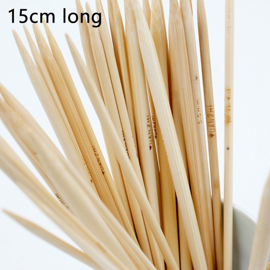 Bild von Stricknadeln aus Bambus mit doppelter Spitze, Natur, 15 cm lang