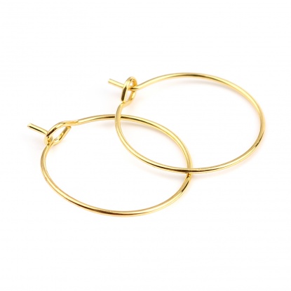Iron Based Alloy Hoop Earrings Findings Circle Ring Gold Plated 24mm x 20mm, Post/ Wire Size: (21 gauge), 5000 PCs の画像
