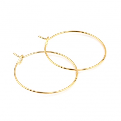 Iron Based Alloy Hoop Earrings Findings Circle Ring Gold Plated 29mm x 25mm, Post/ Wire Size: (21 gauge), 3000 PCs の画像