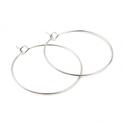 Iron Based Alloy Hoop Earrings Findings Circle Ring Silver Tone 33mm x 30mm, Post/ Wire Size: (21 gauge), 2000 PCs の画像