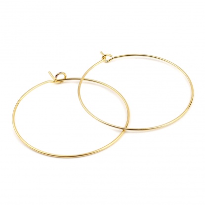 Iron Based Alloy Hoop Earrings Findings Circle Ring Gold Plated 38mm x 35mm, Post/ Wire Size: (21 gauge), 2000 PCs の画像