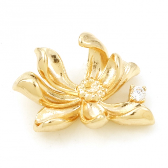 Immagine di Rame Charms Fiore Oro riempito Trasparente Cubic Zirconiae 21mm x 15mm, 30 Pz
