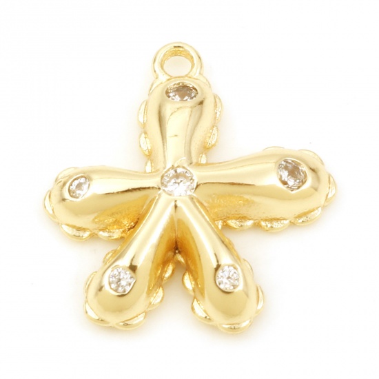 Immagine di Rame Gioielli Oceanici Charms Stella di Mare Oro riempito Micro Spianare Trasparente Cubic Zirconiae 18mm x 17mm, 30 Pz