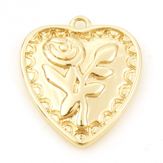 Immagine di Rame San Valentino Charms Cuore Oro riempito Rosa 18mm x 16mm, 50 Pz
