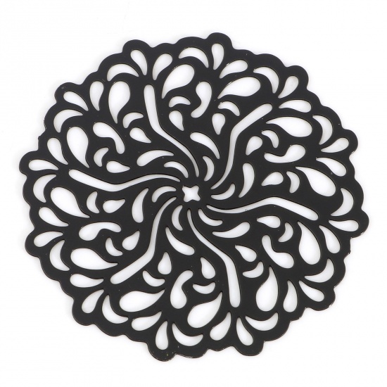 Bild von Eisenlegierung Filigran Stempel Verzierung Verbinder Blumen Schwarz Spritzlackierung, 3.4cm x 3.3cm, 100 Stück