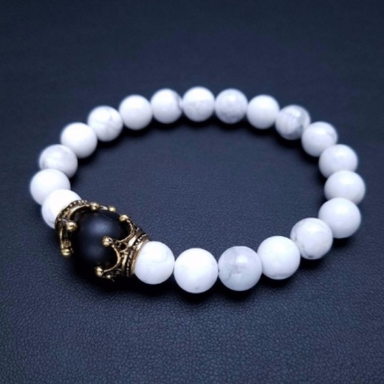 Image de Bracelets Raffinés Bracelets Délicats Bracelet de Perles en Turquoise ( Naturel ) Or Vieilli Blanc Rond Couronnes 1 Pièce