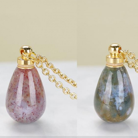 Picture of (Grade A) India Agate ( Natural ) Necklace Gold Plated At Random Color Drop Essential Oil Bottle 70cm(27 4/8") long, 1 Piece