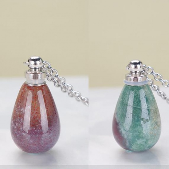 Picture of (Grade A) India Agate ( Natural ) Necklace Silver Tone At Random Color Drop Essential Oil Bottle 70cm(27 4/8") long, 1 Piece