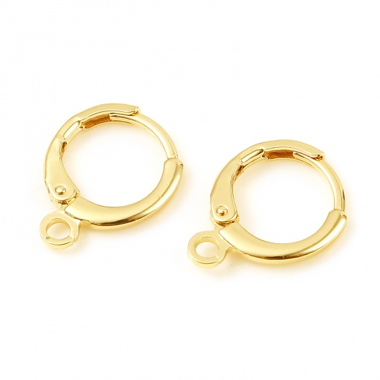 Picture of Copper Hoop Earrings 18K Real Gold Plated Circle Ring W/ Loop 15mm x 12mm, Post/ Wire Size: (18 gauge), 6 PCs