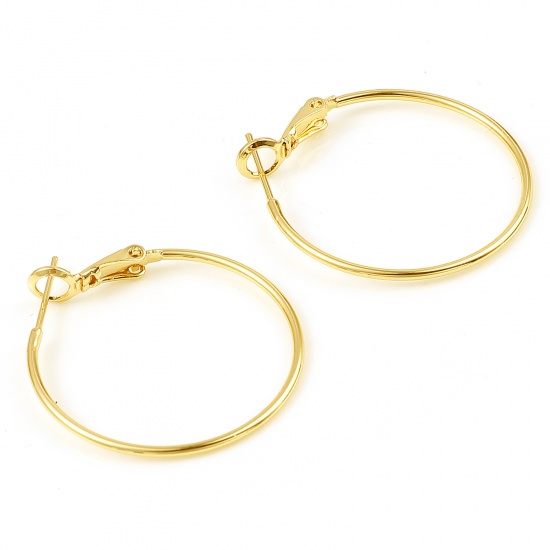 Picture of Copper Hoop Earrings 18K Real Gold Plated Circle Ring Plating 3cm Dia., Post/ Wire Size: (21 gauge), 4 PCs