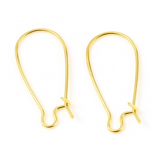 Picture of Copper Hoop Earrings 18K Real Gold Plated U-shaped W/ Loop 25mm x 11mm, Post/ Wire Size: (21 gauge), 10 PCs