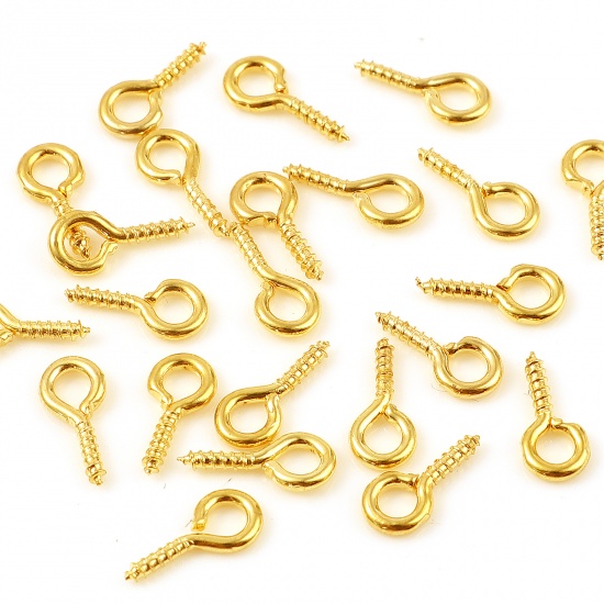 Picture of Copper Screw Eyes Bails Top Drilled Findings 18K Real Gold Plated Plating Needle Thickness: 1.5mm, 10mm x 5mm, 10 PCs