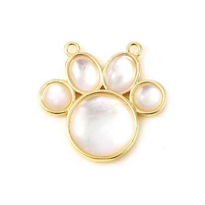 Picture of Shell & Copper Pet Memorial Charms Paw Claw 18K Real Gold Plated White 21mm x 20mm, 1 Piece