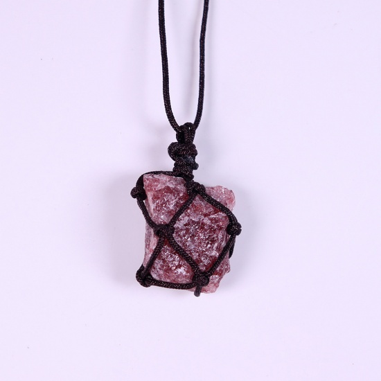Picture of Strawberry Quartz ( Natural ) Necklace Pink Irregular Woven 60cm(23 5/8") long, 1 Piece