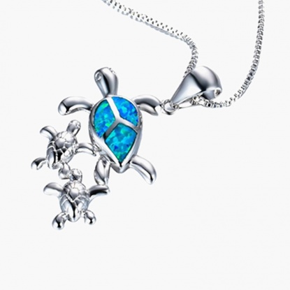 Picture of Necklace Silver Tone Blue Sea Turtle Animal 1 Piece