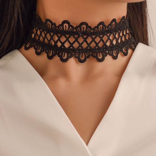 Picture of Choker Necklace Black Lace 49.5cm(19 4/8") long, 1 Piece