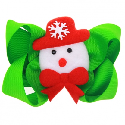Picture of Hair Clips Findings Red & Green Bowknot Christmas Snowman 15cm x 12cm, 1 Piece