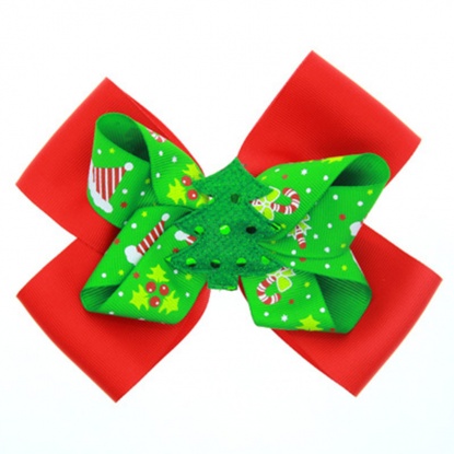 Picture of Hair Clips Findings Red & Green Bowknot Christmas Tree 15cm x 12cm, 1 Piece