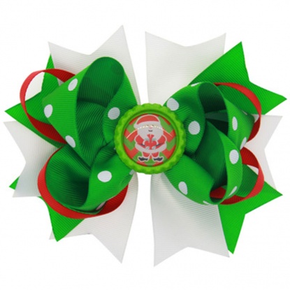 Picture of Hair Clips Findings White & Green Bowknot Christmas Santa Claus 15cm x 12cm, 1 Piece