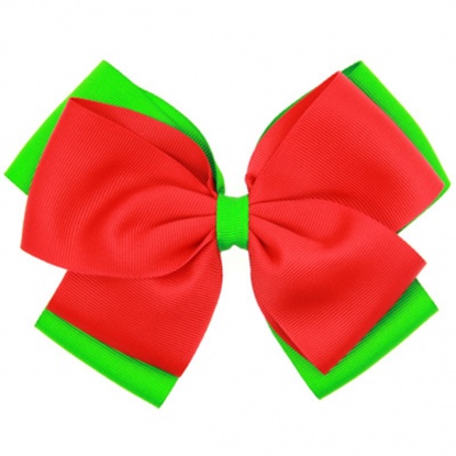 Picture of Christmas Hair Clips Findings Red & Green Bowknot 15cm x 12cm, 1 Piece
