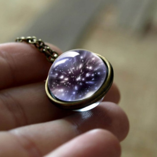 Picture of Necklace Antique Bronze Ball Galaxy Universe Glow In The Dark 50cm(19 5/8") long, 1 Piece