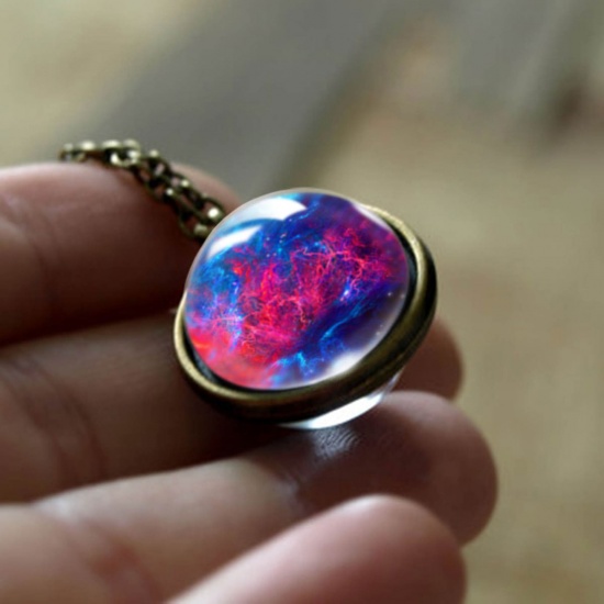 Picture of Necklace Antique Bronze Ball Galaxy Universe Glow In The Dark 50cm(19 5/8") long, 1 Piece