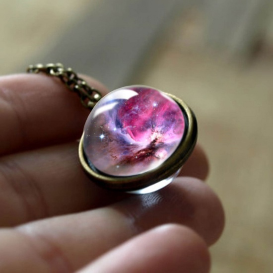 Picture of Necklace Antique Bronze Ball Galaxy Universe Glow In The Dark 50cm(19 5/8") long, 1 Piece