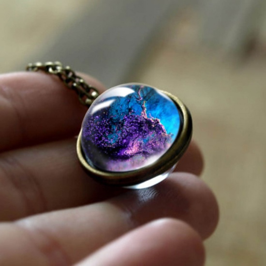 Picture of Necklace Antique Bronze Ball Galaxy Universe Glow In The Dark 50cm(19 5/8") long, 1 Piece